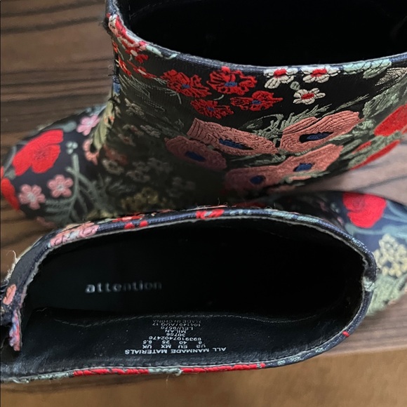 Attention Navy Floral Embroidered Ankle Boots - Picture 7 of 9